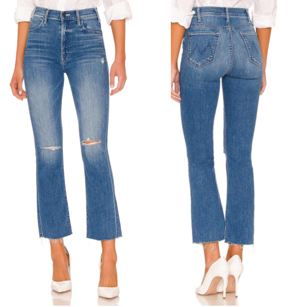 Mother Hustler Ankle Fray Jeans Womens 27 Blue Denim Distressed Cant Stop Starin